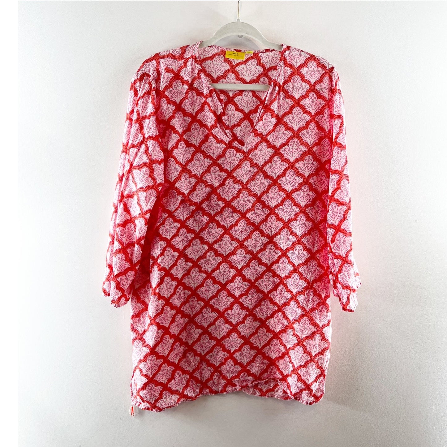 Roberta Roller Rabbit Kurta Long Sleeve Printed Jemina Top Shirt Coral Pink L