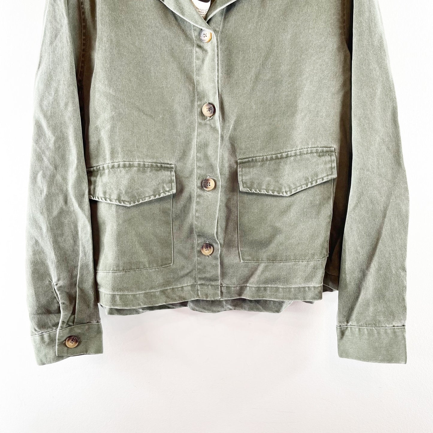 Jane + Delancey Long Sleeve Boxy Canvas Utility Jacket Shacket Green Medium