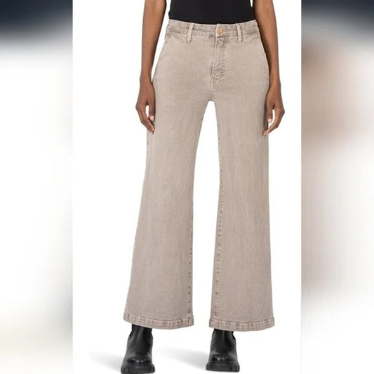 Kut From The Kloth High Rise Meg Wide Leg Fab Ab Jeans Coffee Cream Gray 8