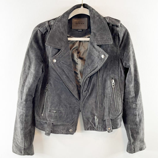 Blank NYC Leather Suede Moto Biker Jacket Dark Gray Small
