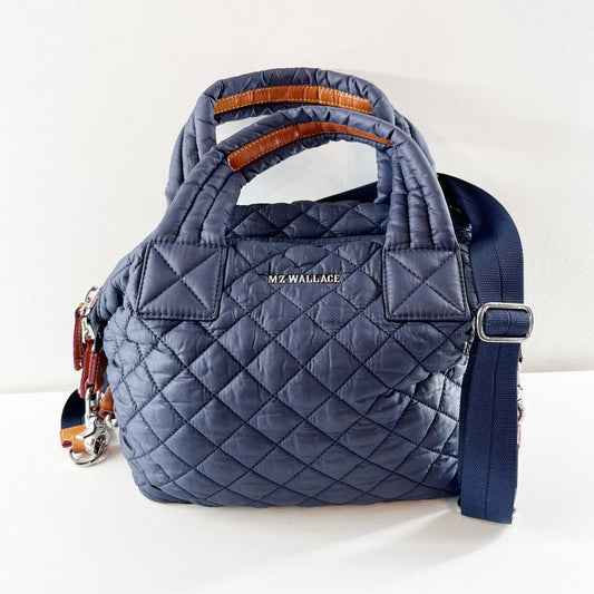 MZ Wallace Small Sutton Deluxe Quilted Bag Tote Navy Blue