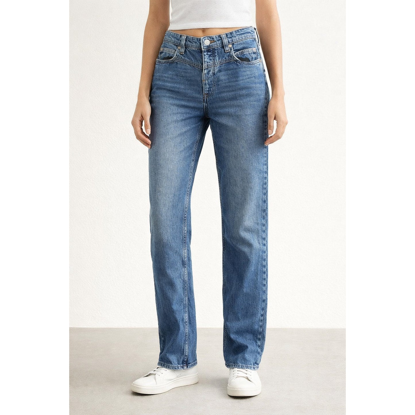 Free People We The Free Yoke Front Low Rise Straight Leg Jeans Blue 2 / 26