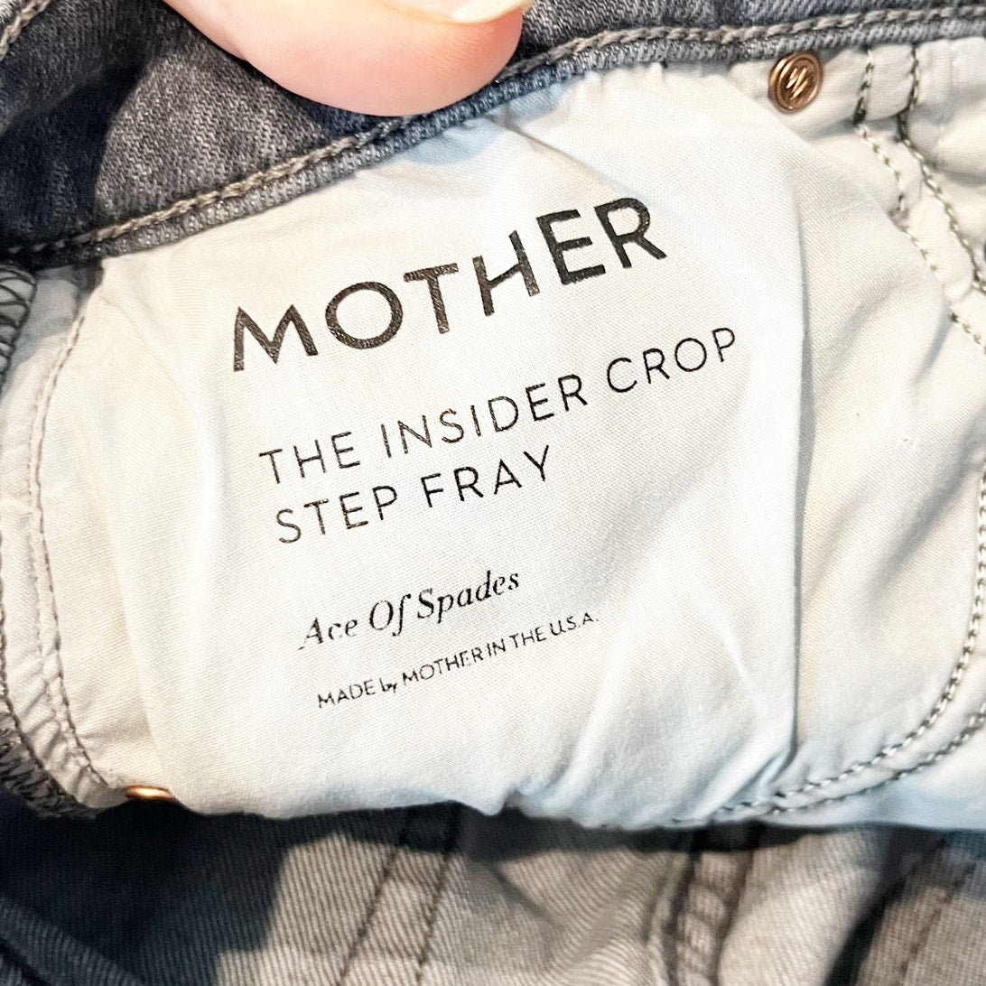 Mother The Insider Crop Step Fray Hem Jeans Ace of Spades Grey Distressed 26 / 2