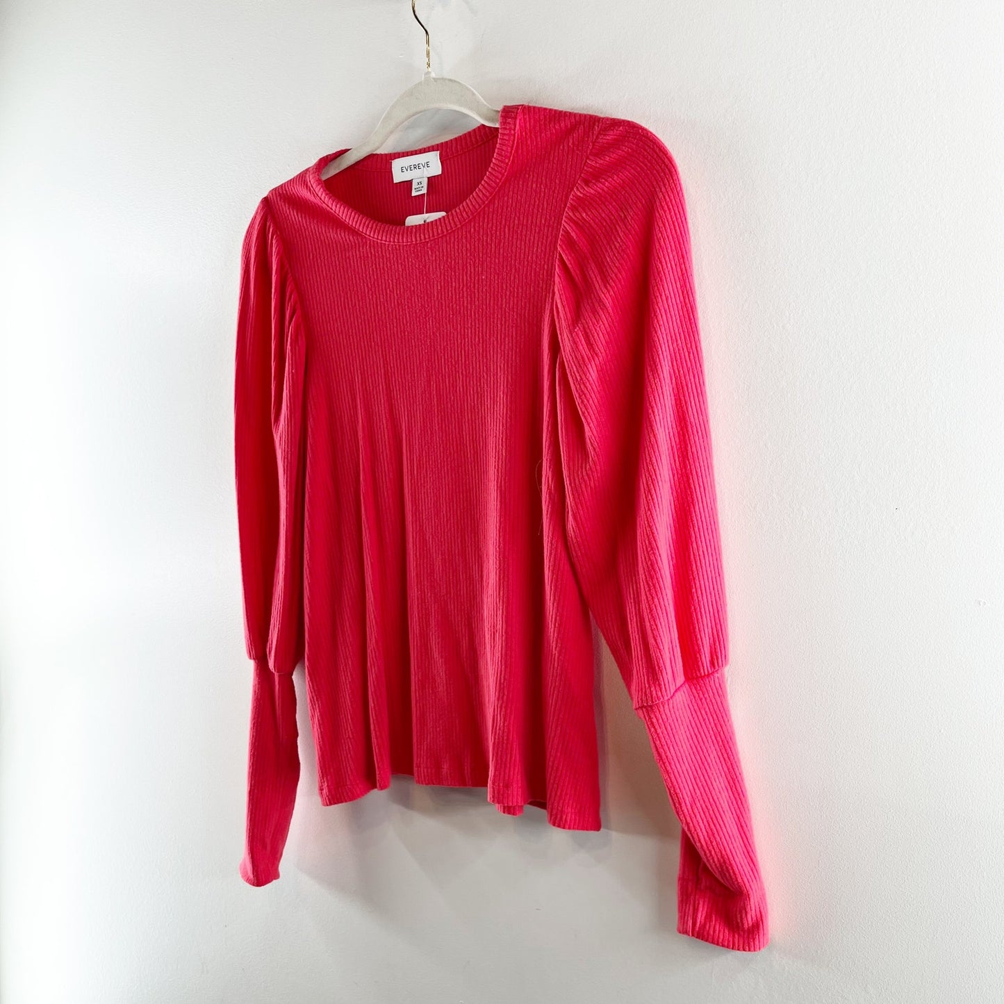 Evereve Penny Volume Ribbed Puff Ballooon Sleeve Top Blouse Red XS