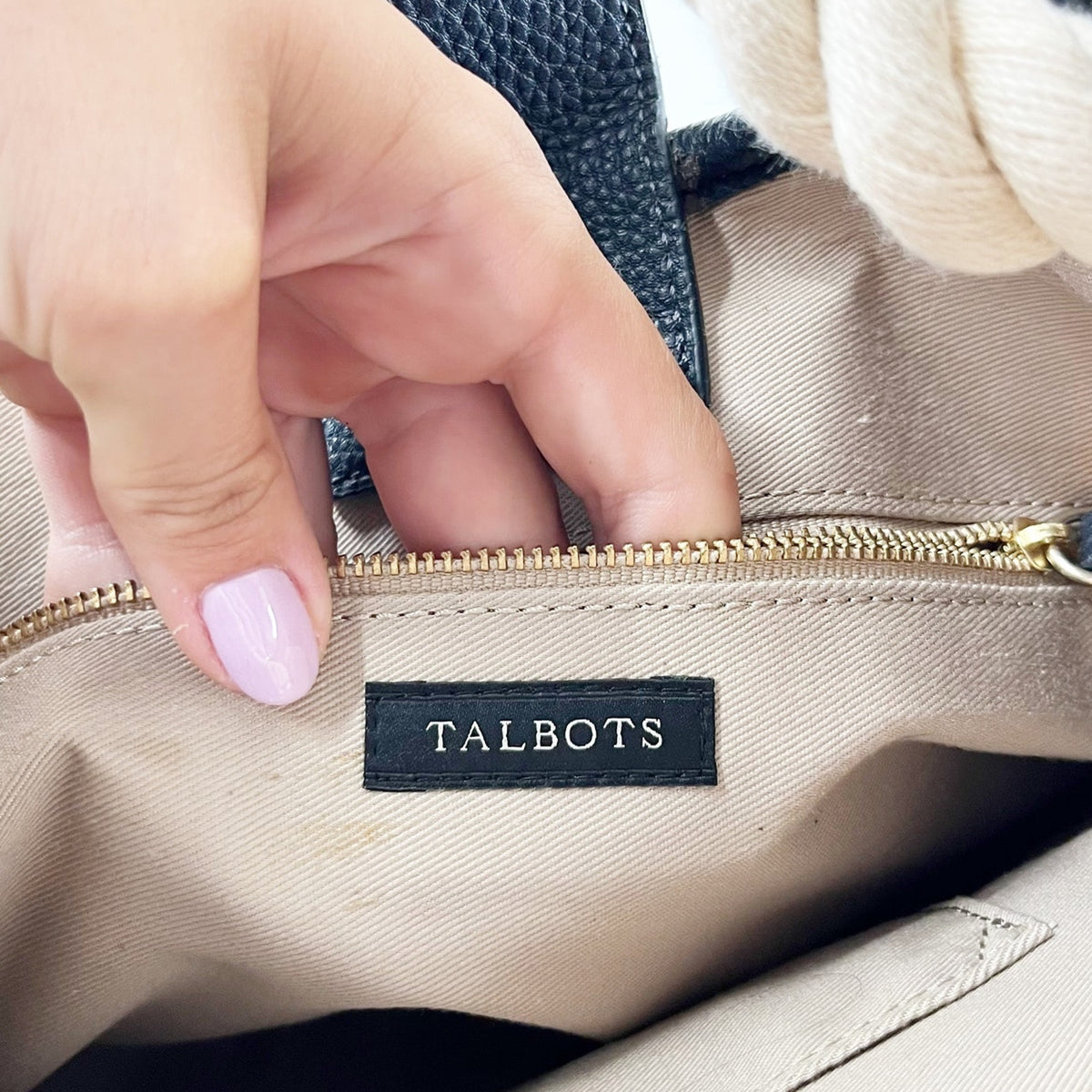 Talbots Nautical Woven Rope Handle Tote Bag Purse Navy Blue