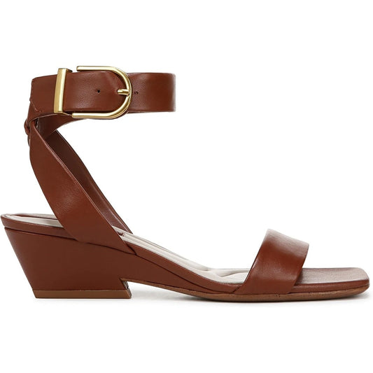 Franco Sarto Savini Ankle Strap Leather Square Toe Wedge Sandals Brown 9