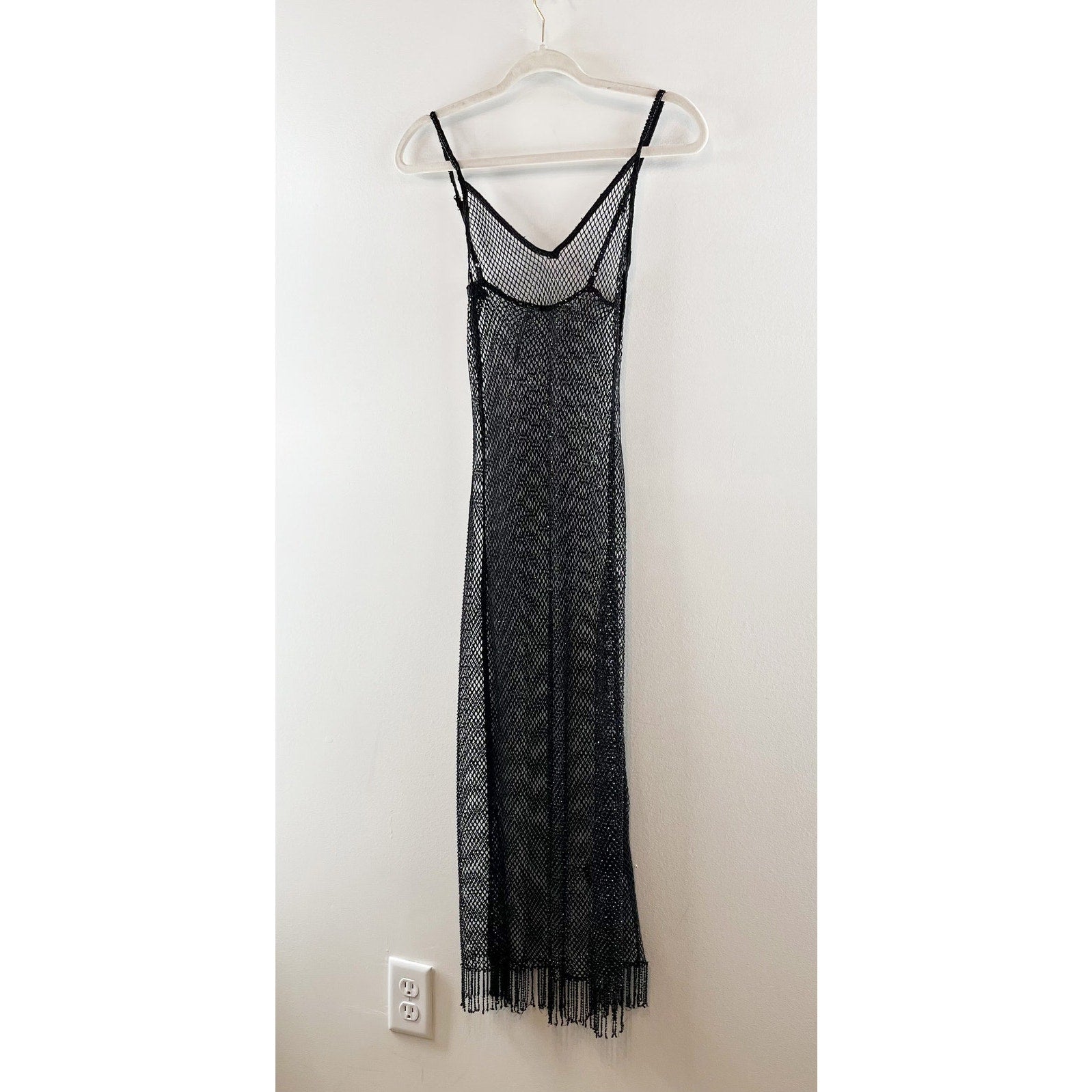 Anthropologie Sleeveless Mesh Fishnet Fringe Hem Midi Beaded Dress Bla Baystate Boutique & Consignment Anthropologie Sleeveless Mesh Fishnet Fringe Hem Midi Beaded Dress Bla Baystate Boutique & Consignment