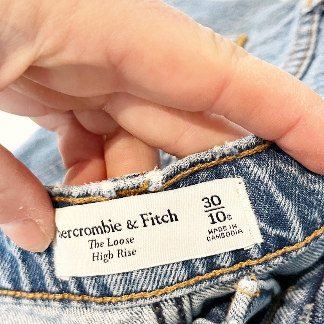 Abercrombie & Fitch The Loose High Rise Straight Leg Jeans Blue 10 Petite