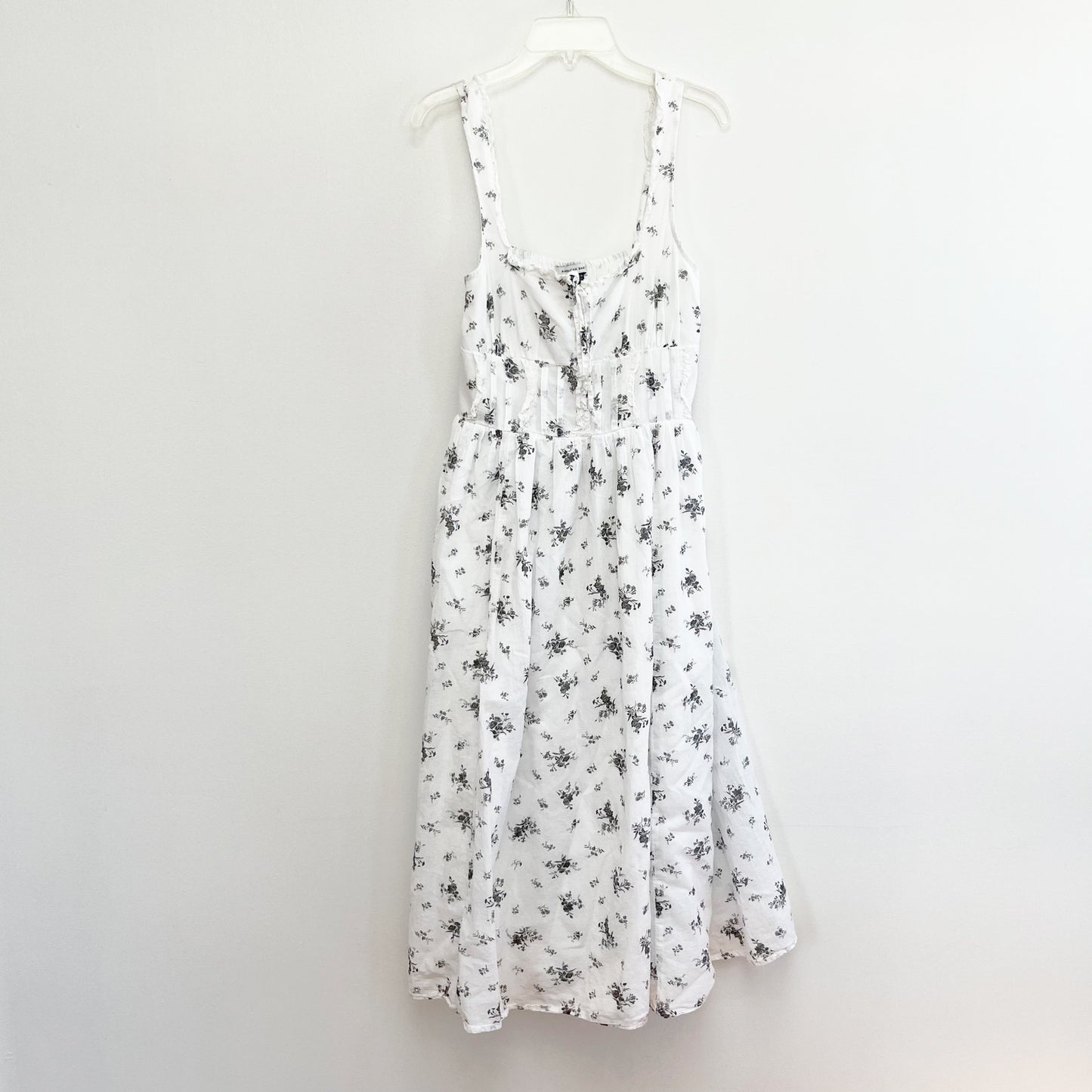 American Eagle Corset Bodice Cotton Floral Midi Dress White XS