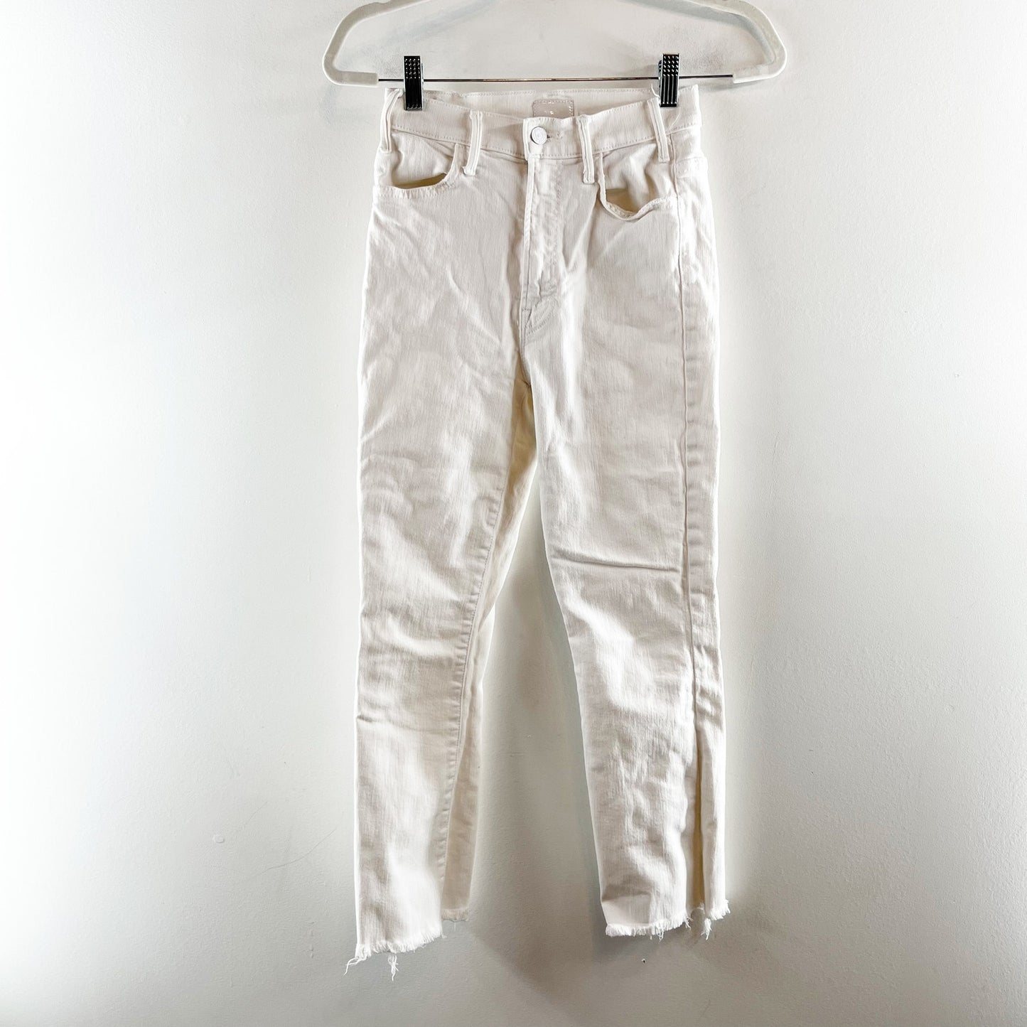 Mother The Hustler High Waisted Ankle Fray Jeans Fairest Of Them All White 24