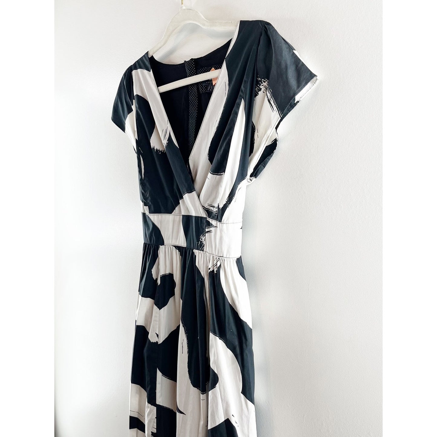 Maeve Anthropologie Mairead Short Sleeve Cotton Printed Midi Dress Black White 6