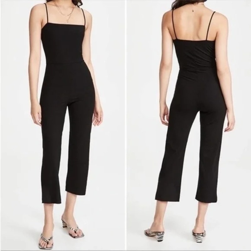 Reformation Kelsi Ribbed Square Neck Sleeveless Jumpsuit Black Small