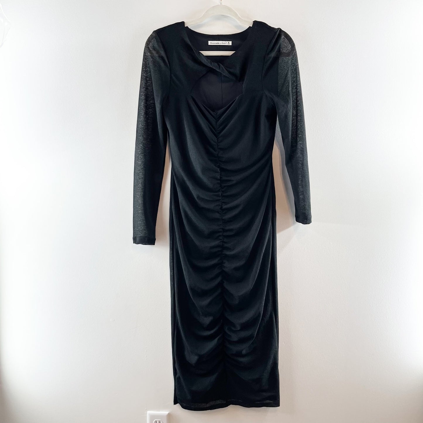 Abercrombie Long Sleeve Ruched Cutout Bodycon Midi Dress Black Medium