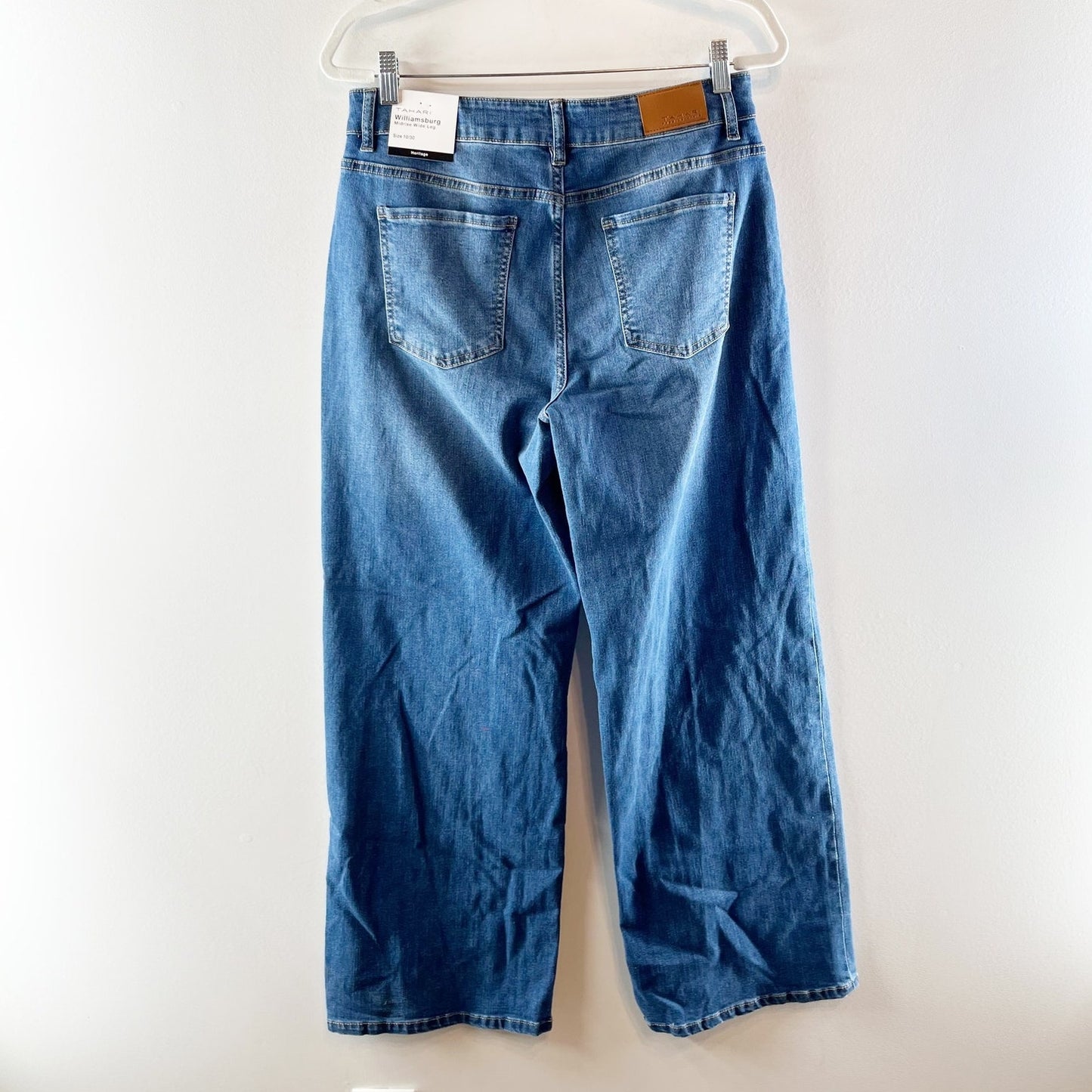 Tahari Heritage Williamsburg Mid-Rise Drawstring Wide Leg Jeans Blue 10 / 30