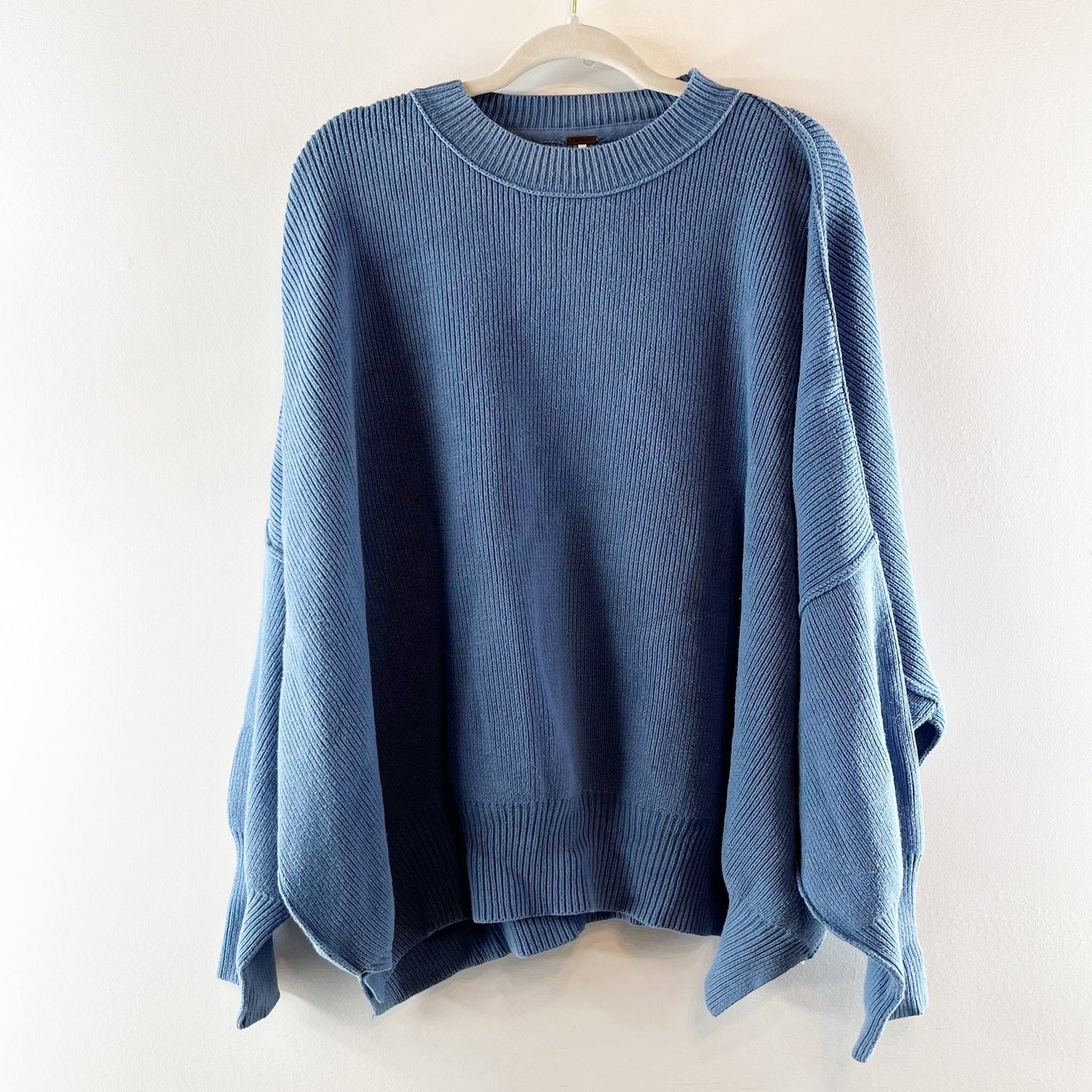 Free People Easy Street Ribbed Oversized Crewneck Sweater Blue Large
