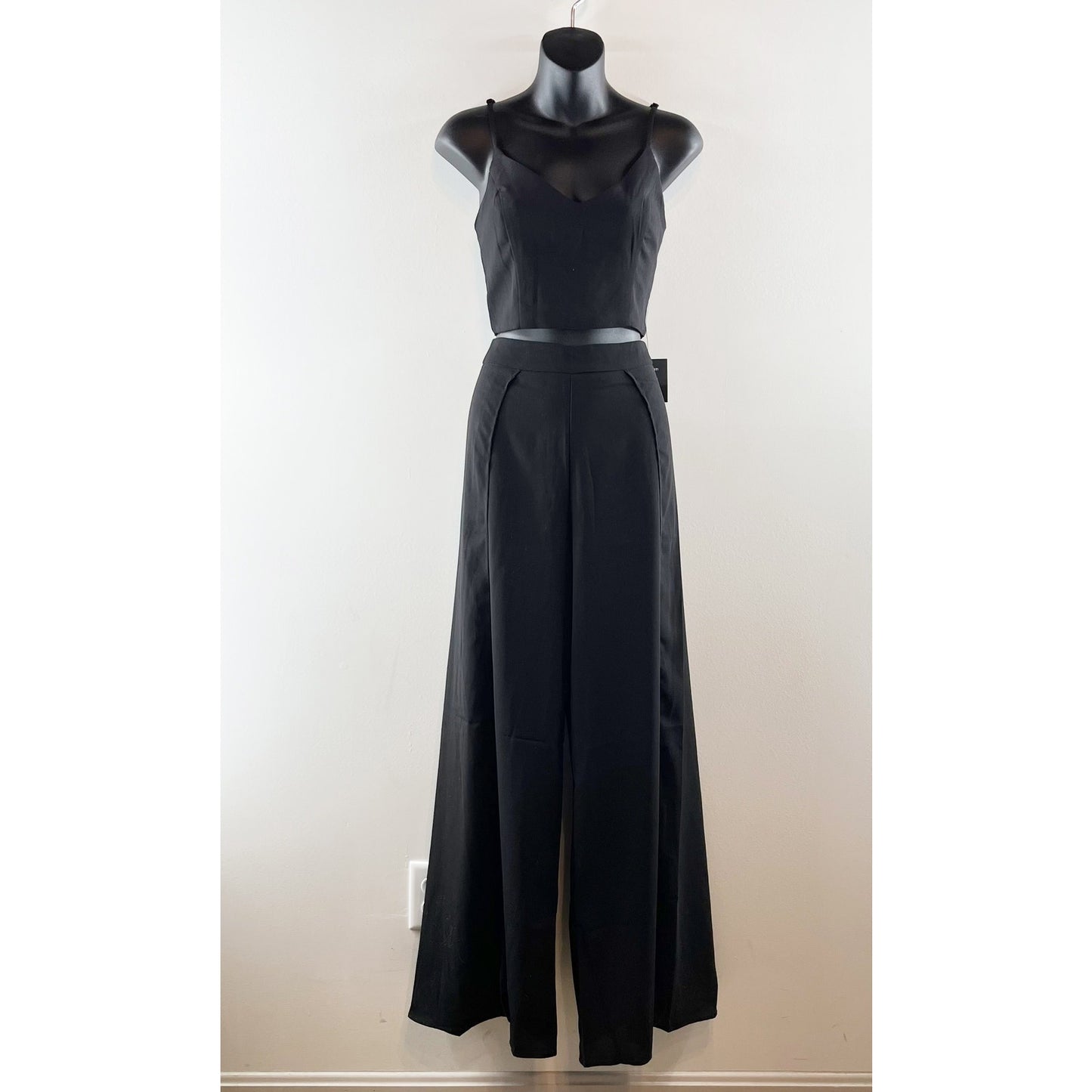 Lulus Out Tonight Sleeveless Side Slit Wide Leg Two-Piece Jumpsuit Black Small