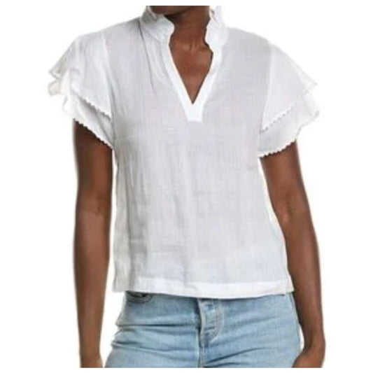 J. McLaughlin Elara Short Ruffle Sleeve Blouse Shirt White Large