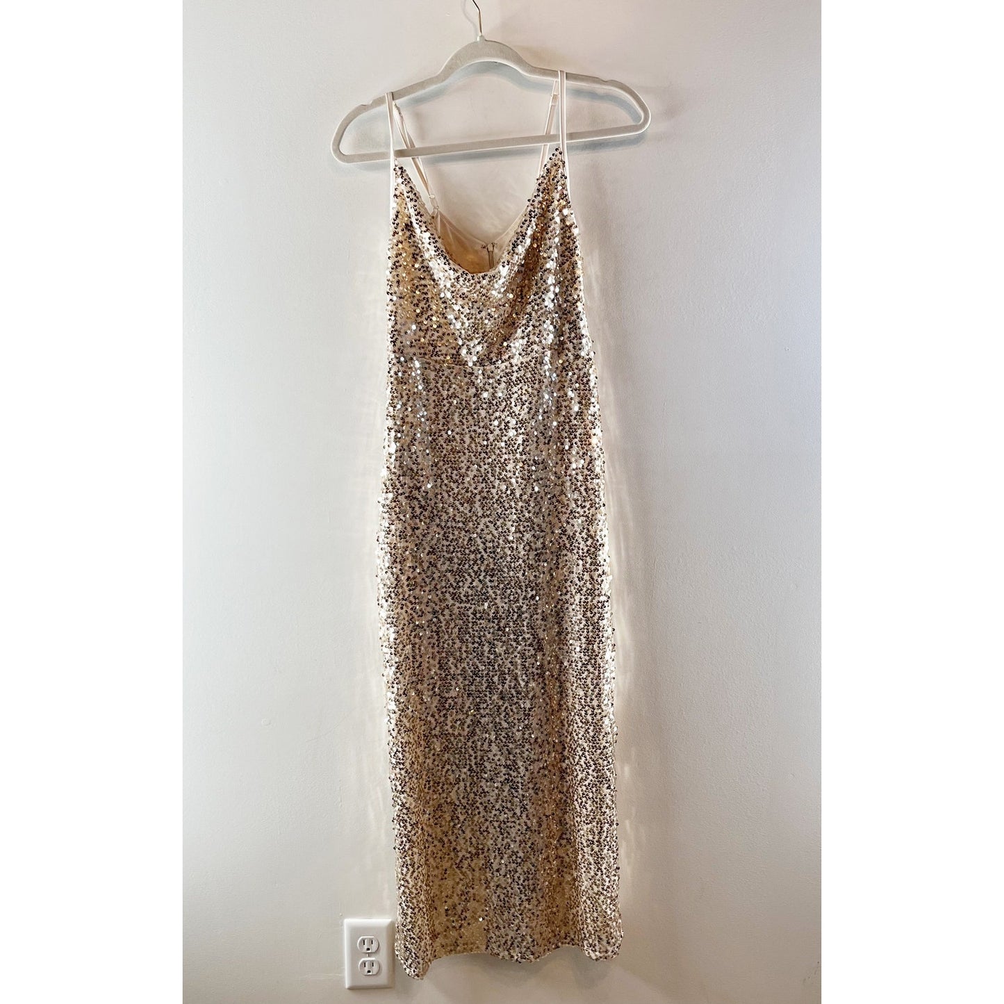 Taylor Embellished Sequin Sleeveless Cowl Neck Maxi Dress Champagne Gold 2