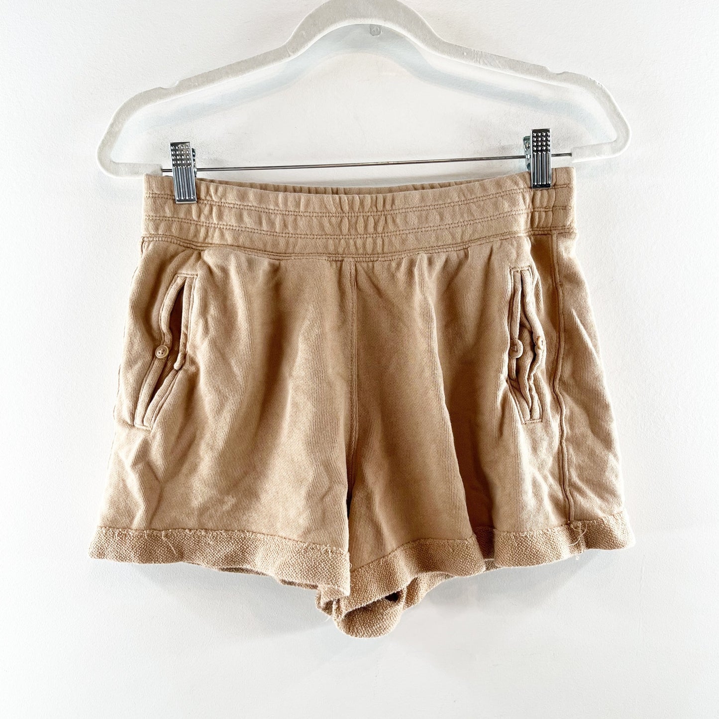 Aerie High Waisted Chillax Fleece Terry Shorts Tan Brown Small