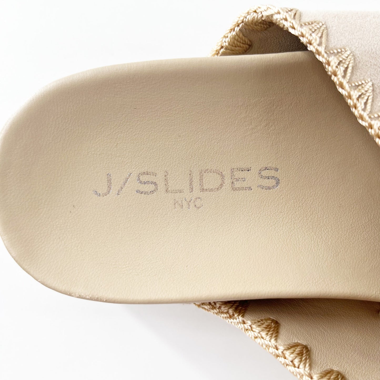 JSlides Boo Platform Whipstitch Crossover Platform Slide Sandals Shoes Sand Tan