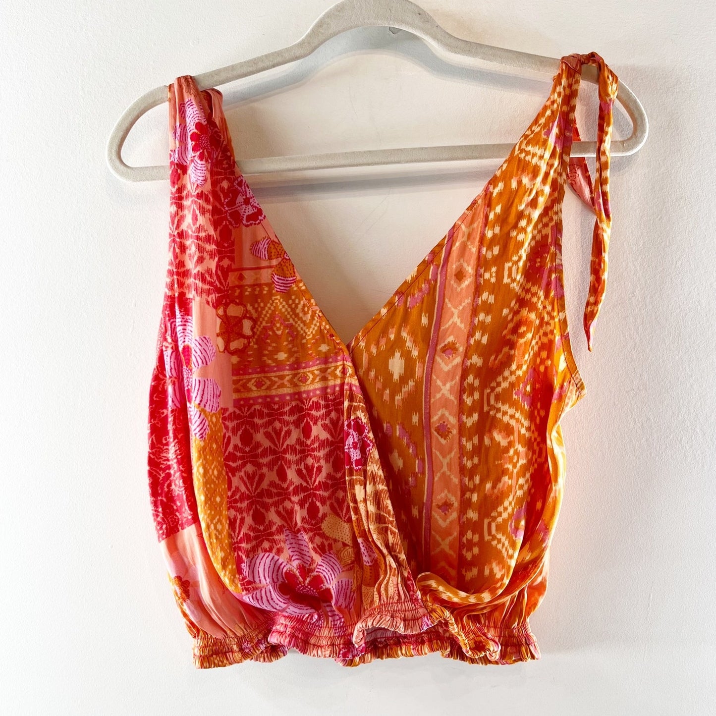Free People Tied to You V Neck Printed Tank Top in Lemonade Combo Pink Orange S