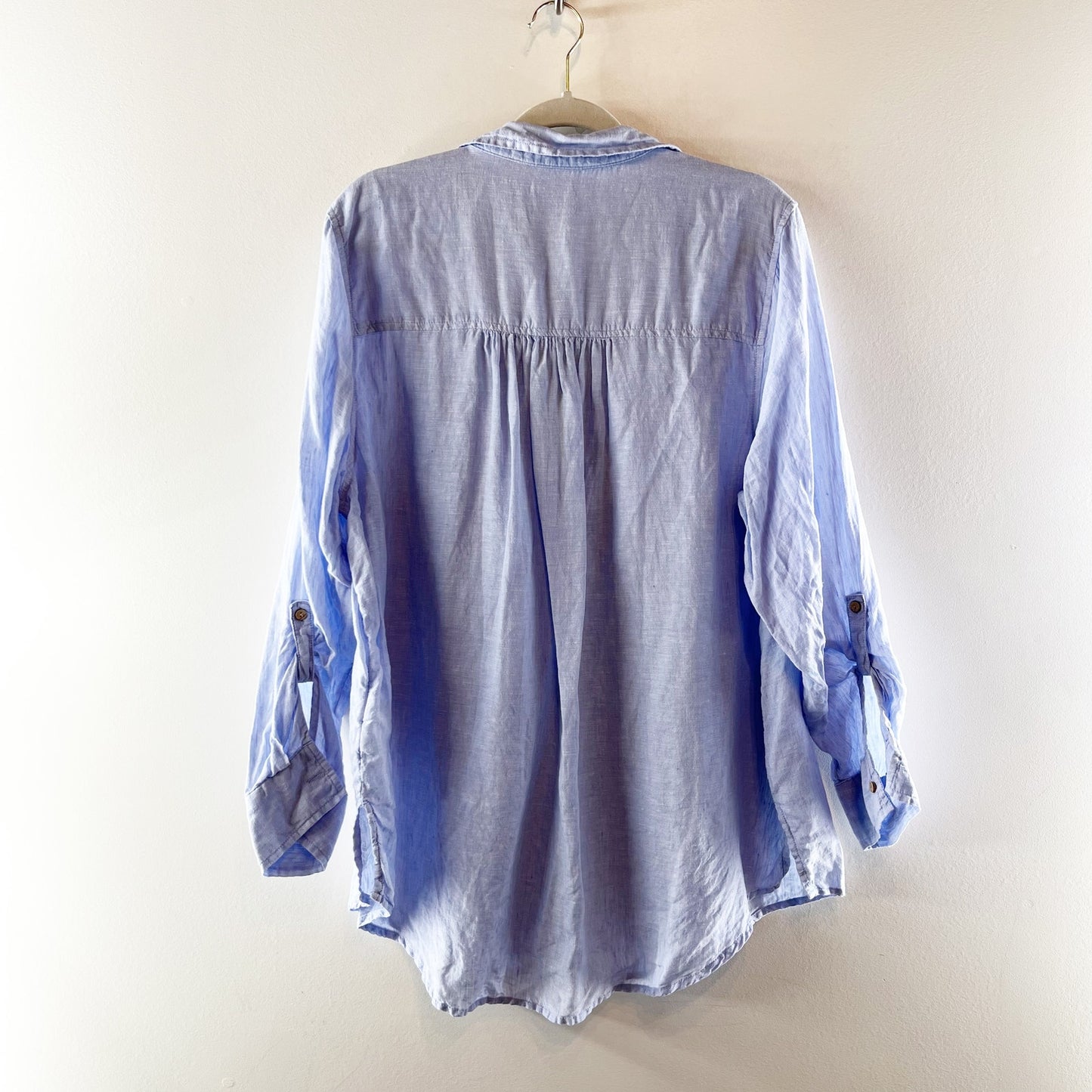 Sigrid Olsen 100% Linen Long Sleeve Collared Popover Tunic Shirt Blue Plus 1X