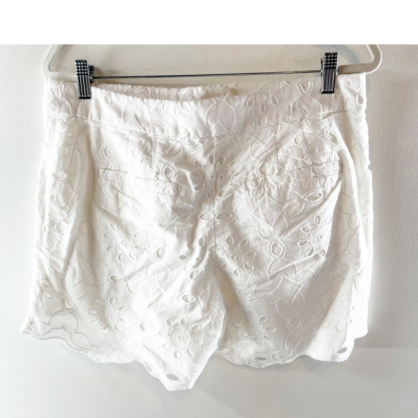 LOFT Riviera Mid Rise Chino Shorts in Floral Eyelet White 6