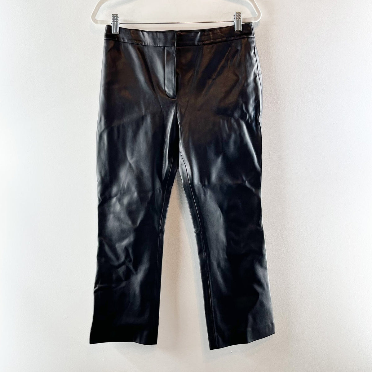 Theory Bedford Faux Leather Cropped Mid-Rise Kick Flare Pants Black 4