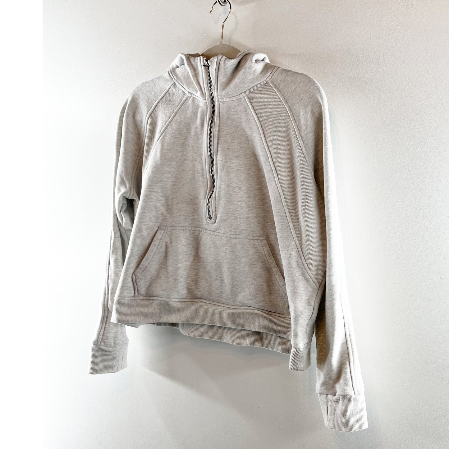 Pink Lily Cotton Cropped Half Zip Pullover Hoodie Sweatshirt Gray Small