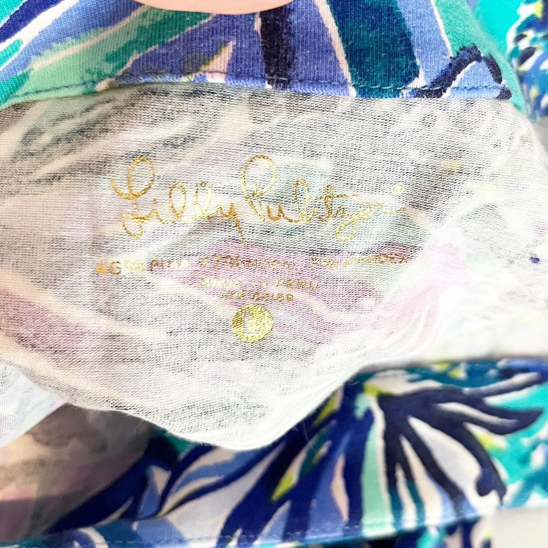 Lilly Pulitzer 3/4 Sleeve Printed Pima Cotton Tee Shirt Top Blue Large