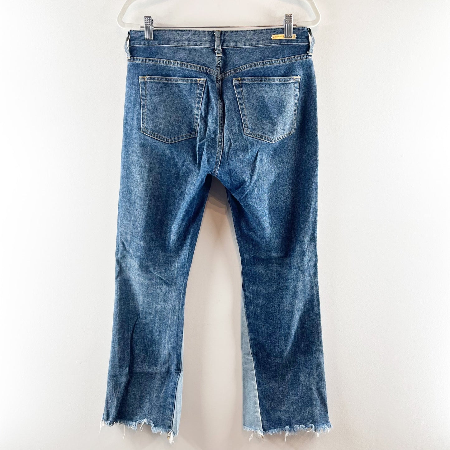 Pilcro and The Letterpress Two Tone Mid Rise Flare Raw Hem Jeans Blue 27