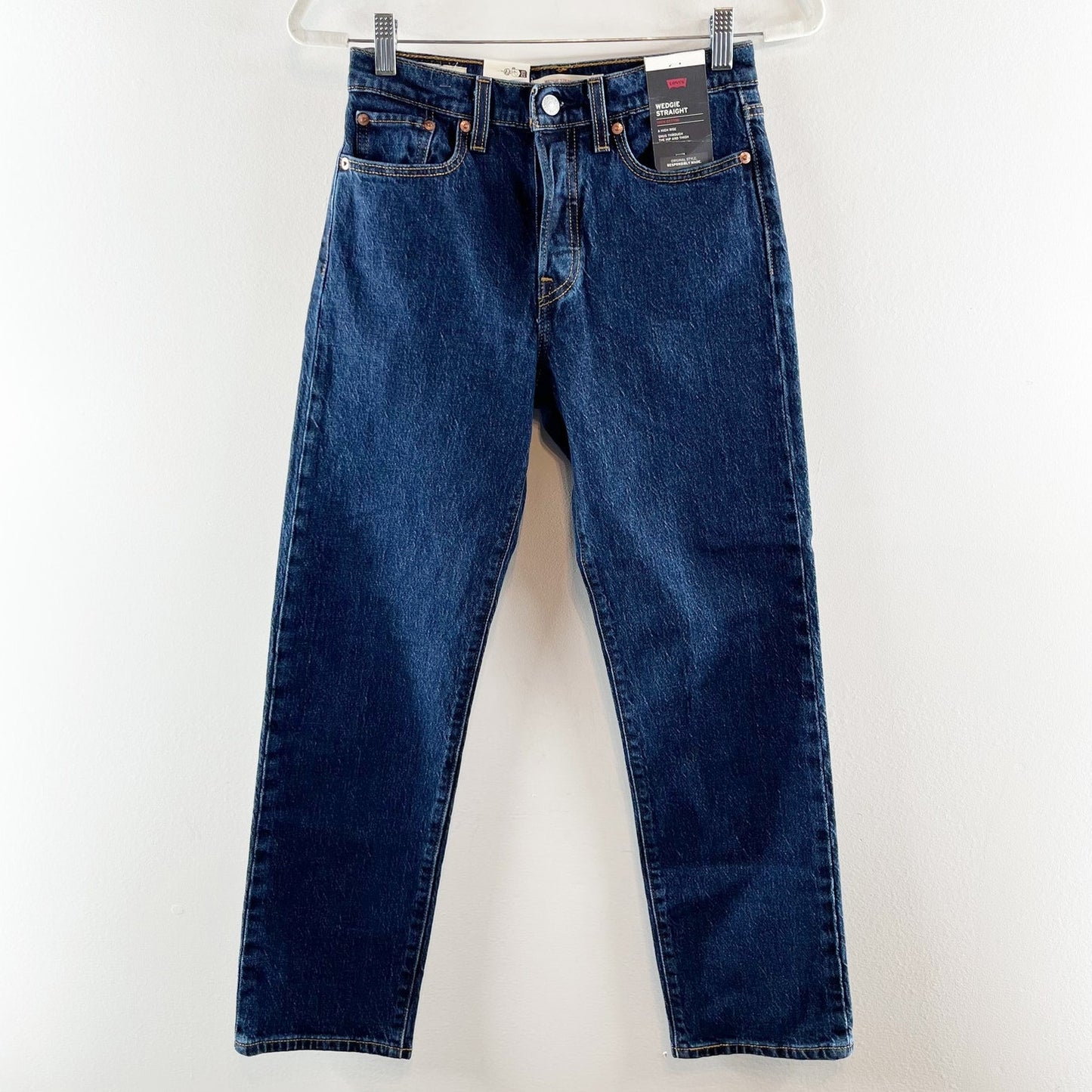 Levi's High Rise Button Fly Denim Wedgie Straight Jeans Salsa Dark Stone Blue 26