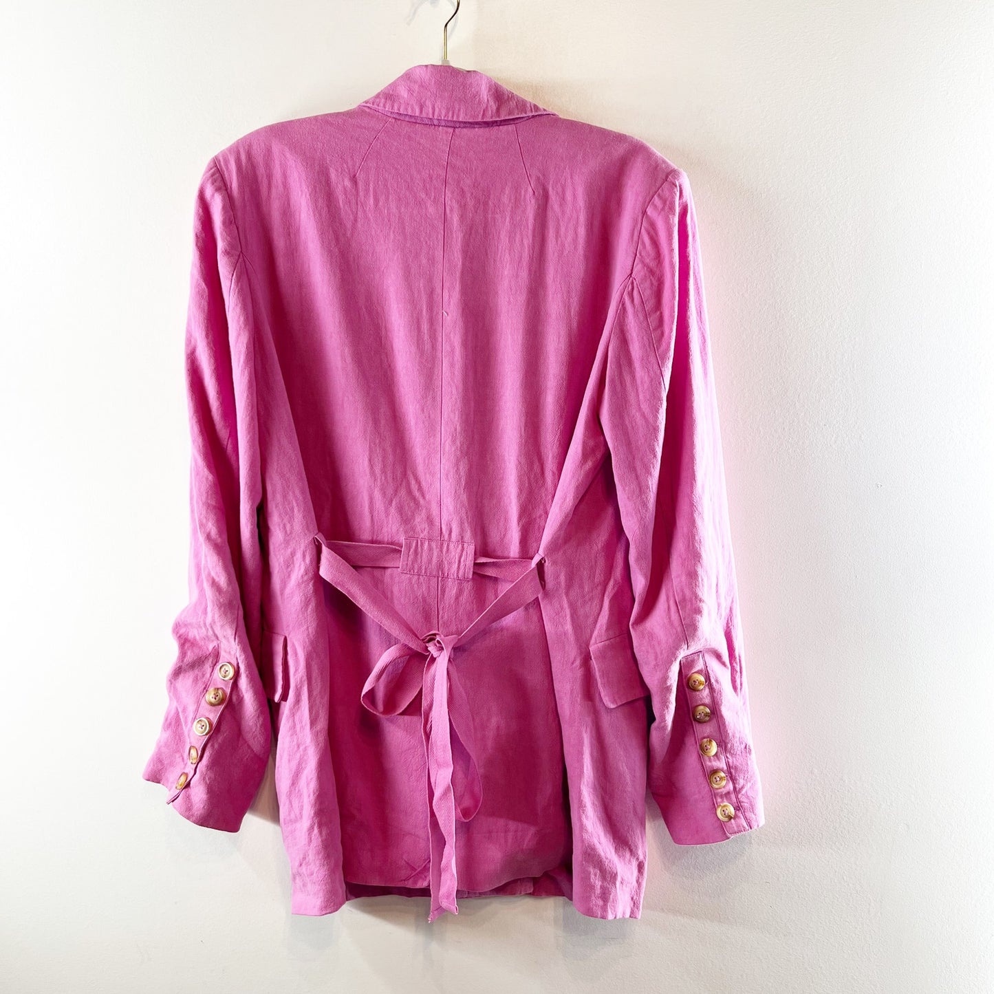 Free People Olivia Linen Blend Long Sleeve Belted Oversized Blazer Jacket Pink S