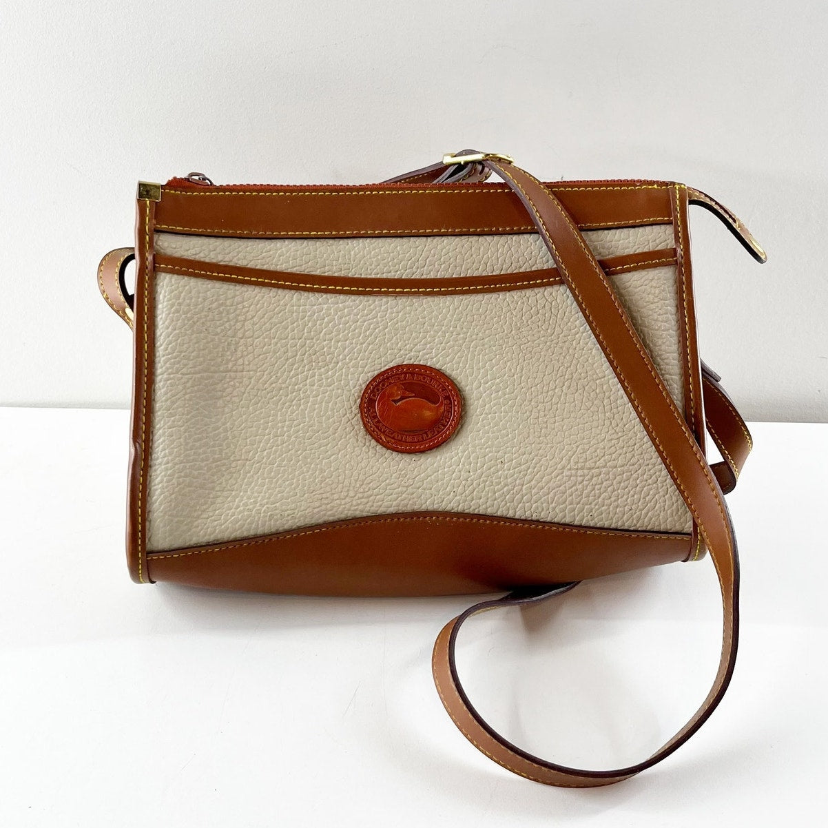 Dooney & Bourke All Weather Two Tone Vintage Crossbody Bag Purse Cream Brown