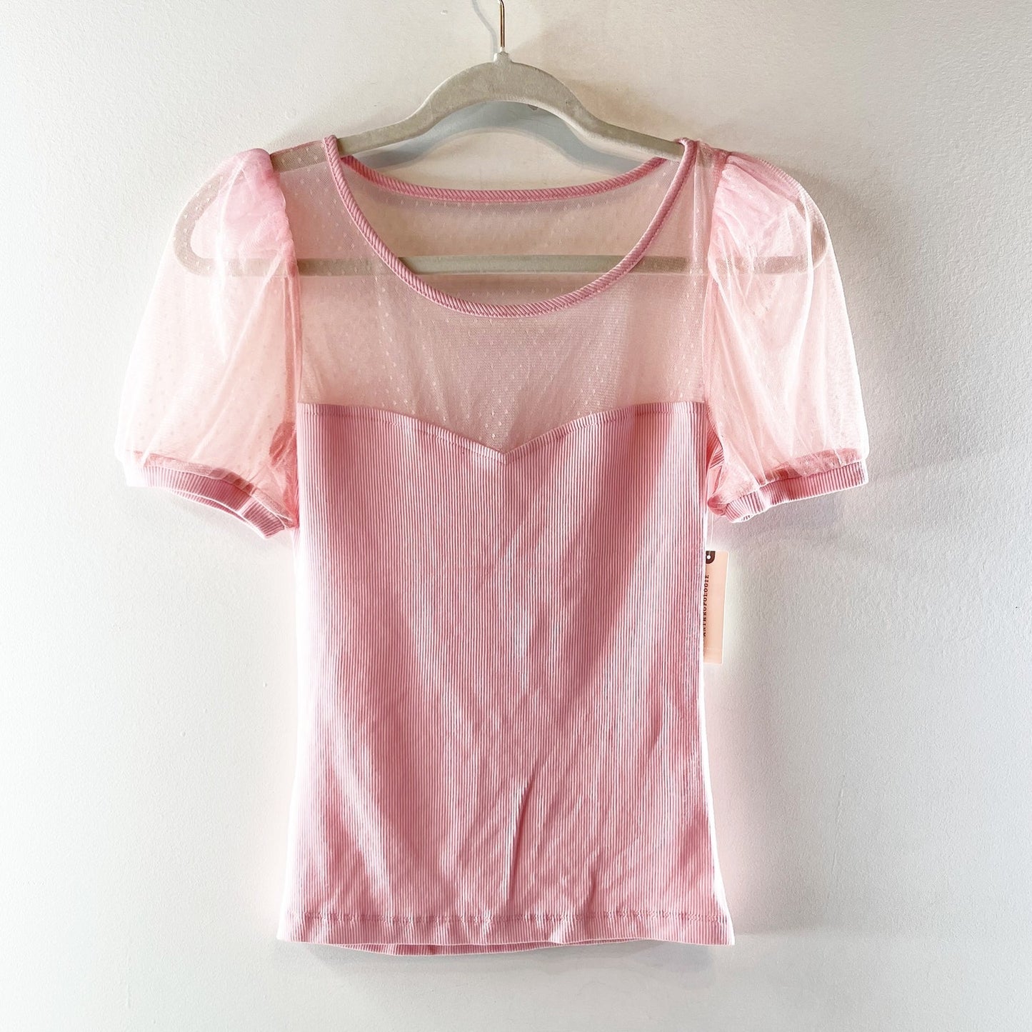 Maeve Anthropologie Sheer Yoke Sweetheart Short Sleeve Blouse Top Pink XS