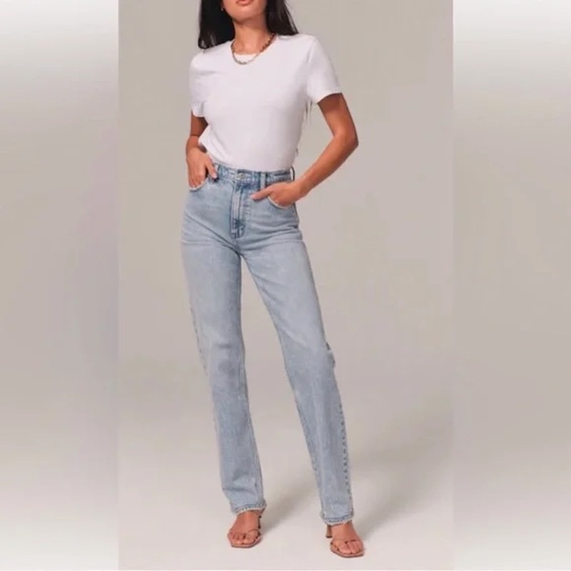 Abercrombie The 90s Straight Leg Ultra High Rise Jeans Blue 12 Tall