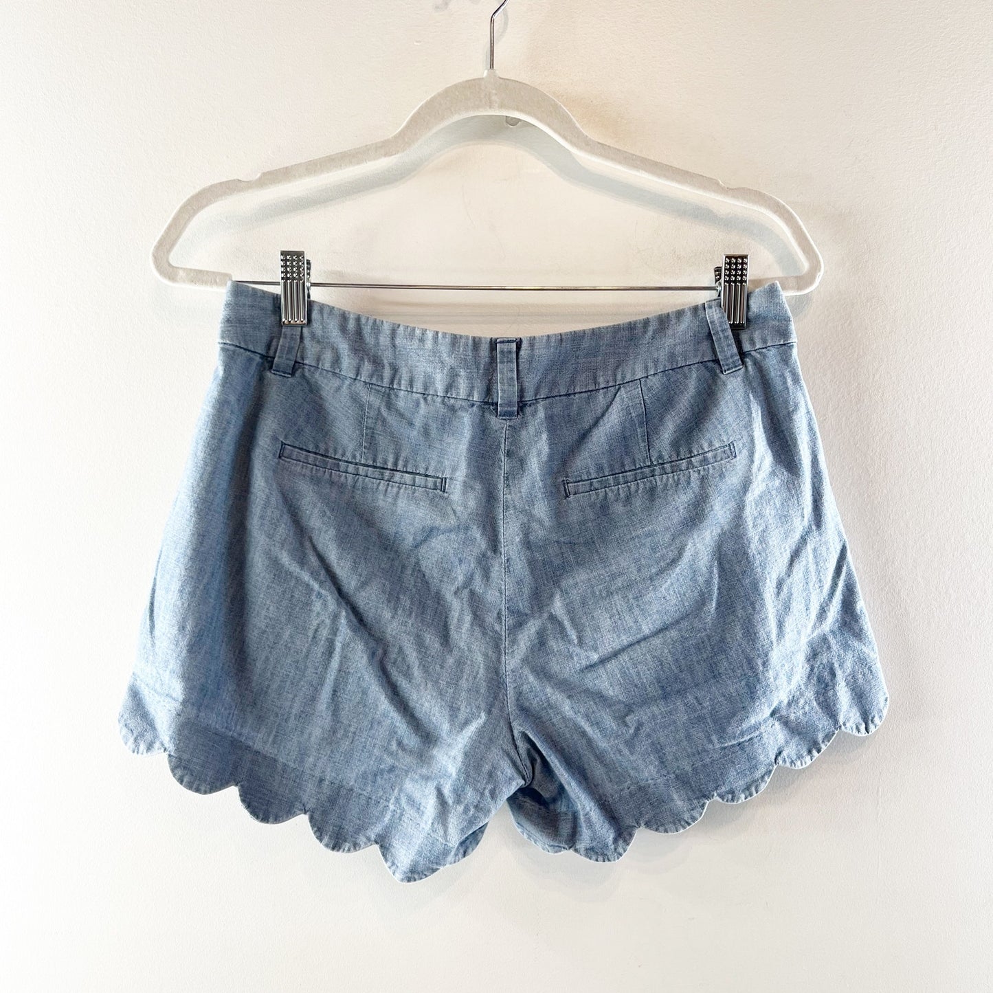 J. Crew Mid-Rise Flat Front Chambray Short with Scalloped Hem Blue 2