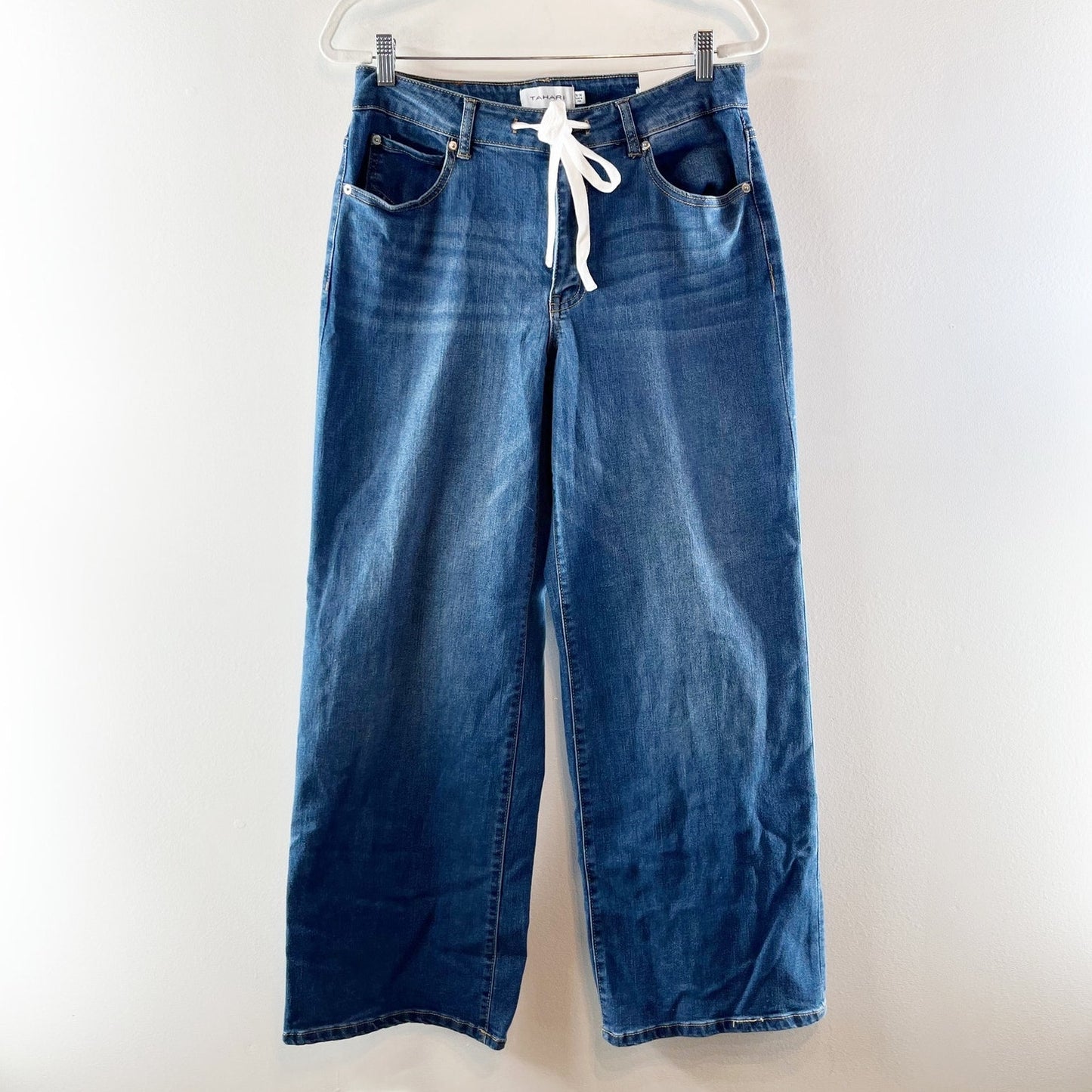 Tahari Heritage Williamsburg Mid-Rise Drawstring Wide Leg Jeans Blue 10 / 30