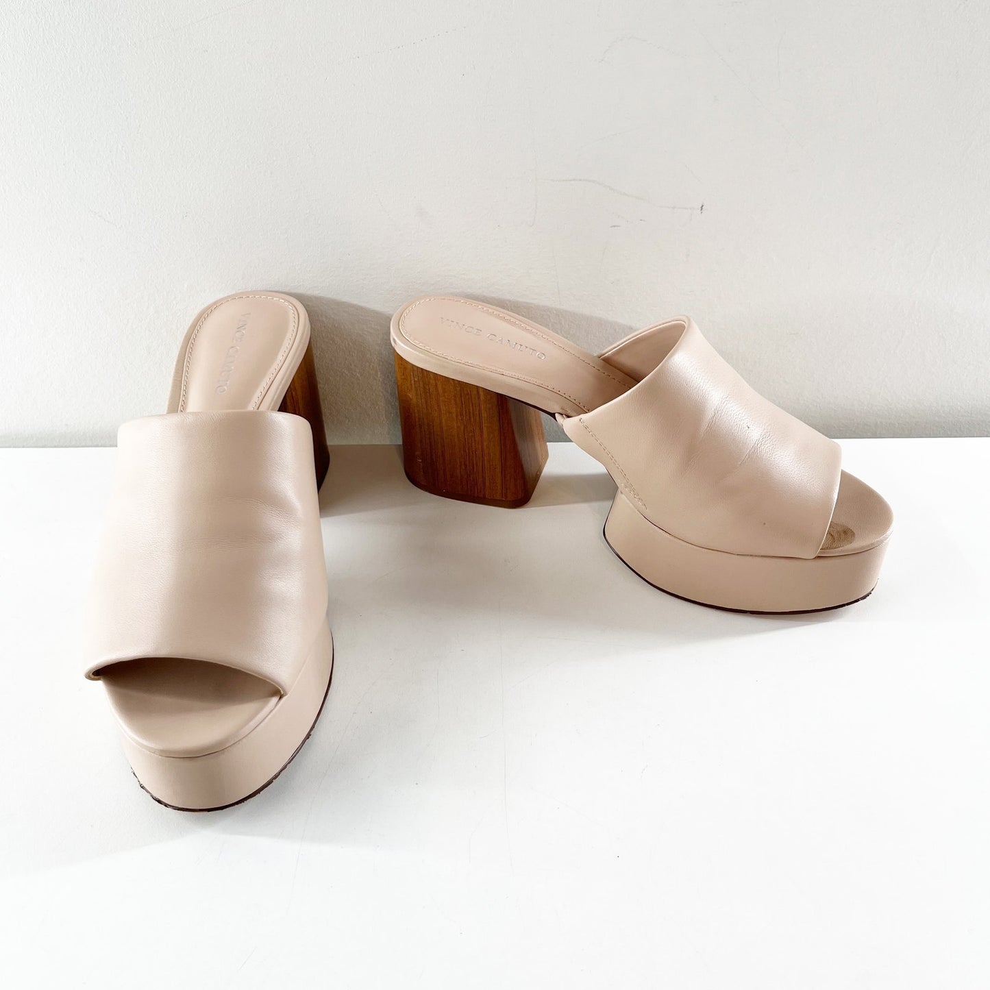 Vince Camuto Feshania Platform Mule Slide Block Heel Sandals Soft Blush Pink 7