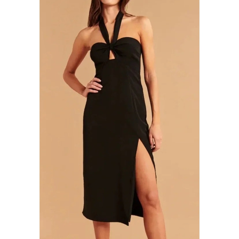 Abercrombie & Fitch Knot Front Cutout Halter Neck Sheath Midi Dress Black Medium