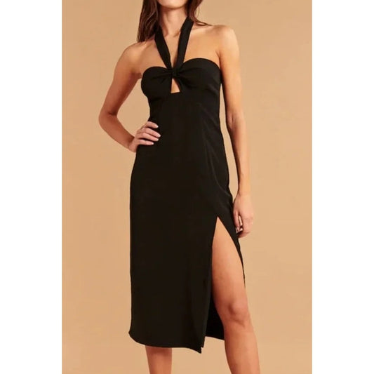 Abercrombie & Fitch Knot Front Cutout Halter Neck Sheath Midi Dress Black Medium