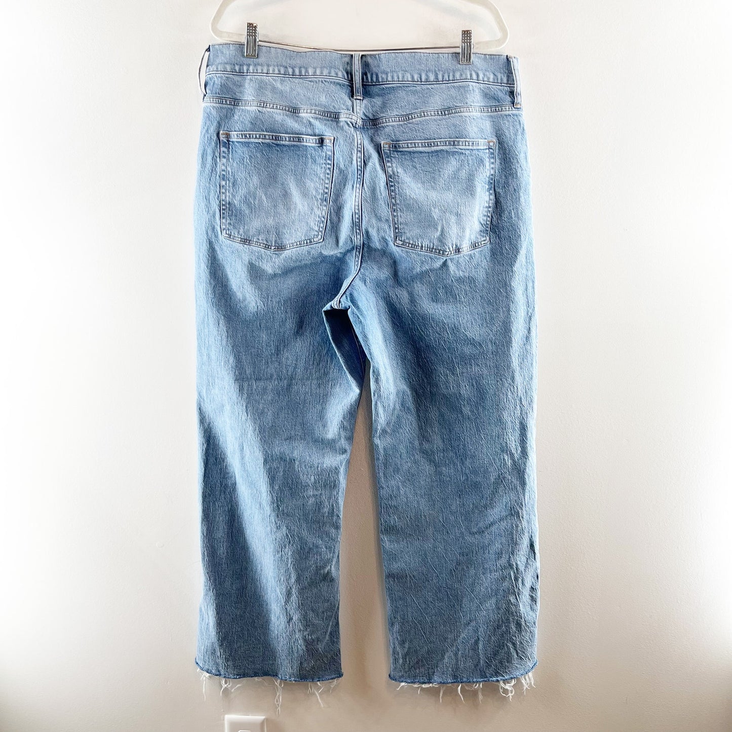 J. Crew High Rise Wide Leg Cropped Jeans All Day Stretch Raw Hem Blue 34 Tall