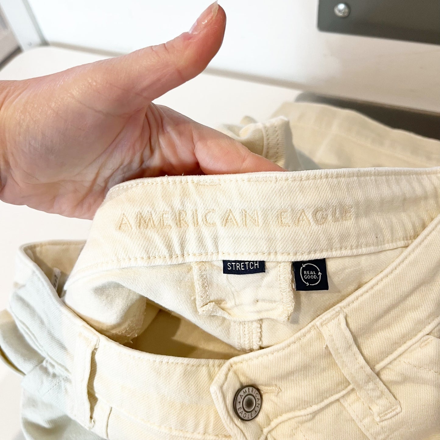 American Eagle Dreamy Drape Stretch Super High Rise Baggy Wide Leg Pants Cream 6