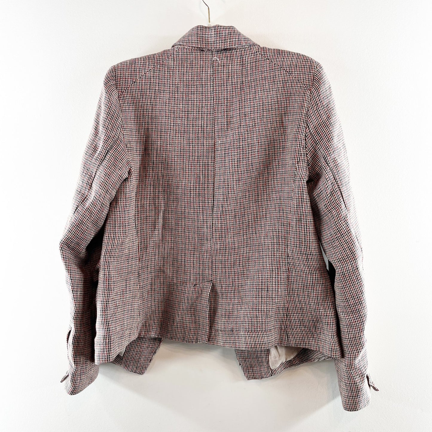 Free People Houndstooth Single Breasted Chess Linen Blazer Garnet Combo M