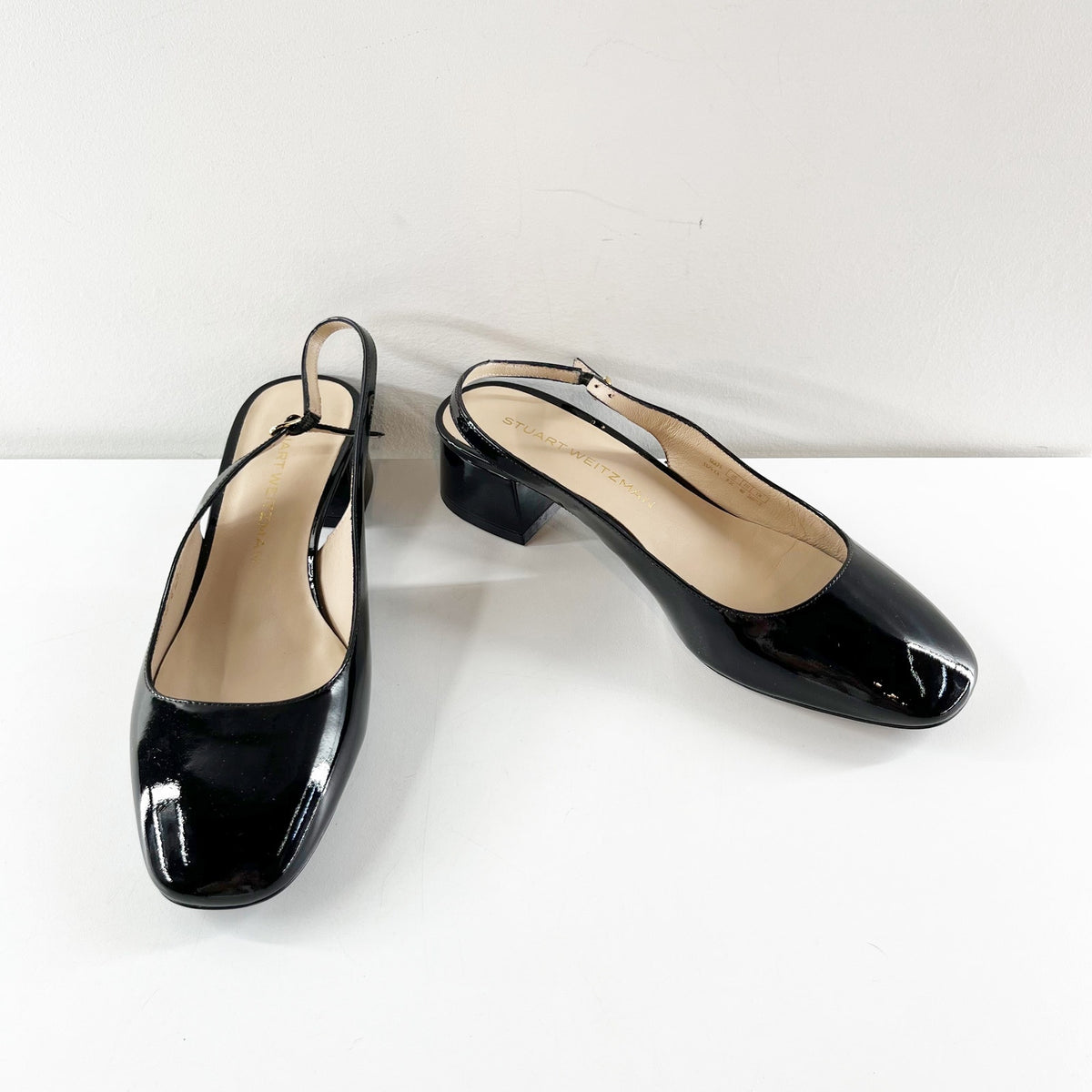 Stuart Weitzman Maeve Slingback Pump Heels Patent Leather Black 9.5