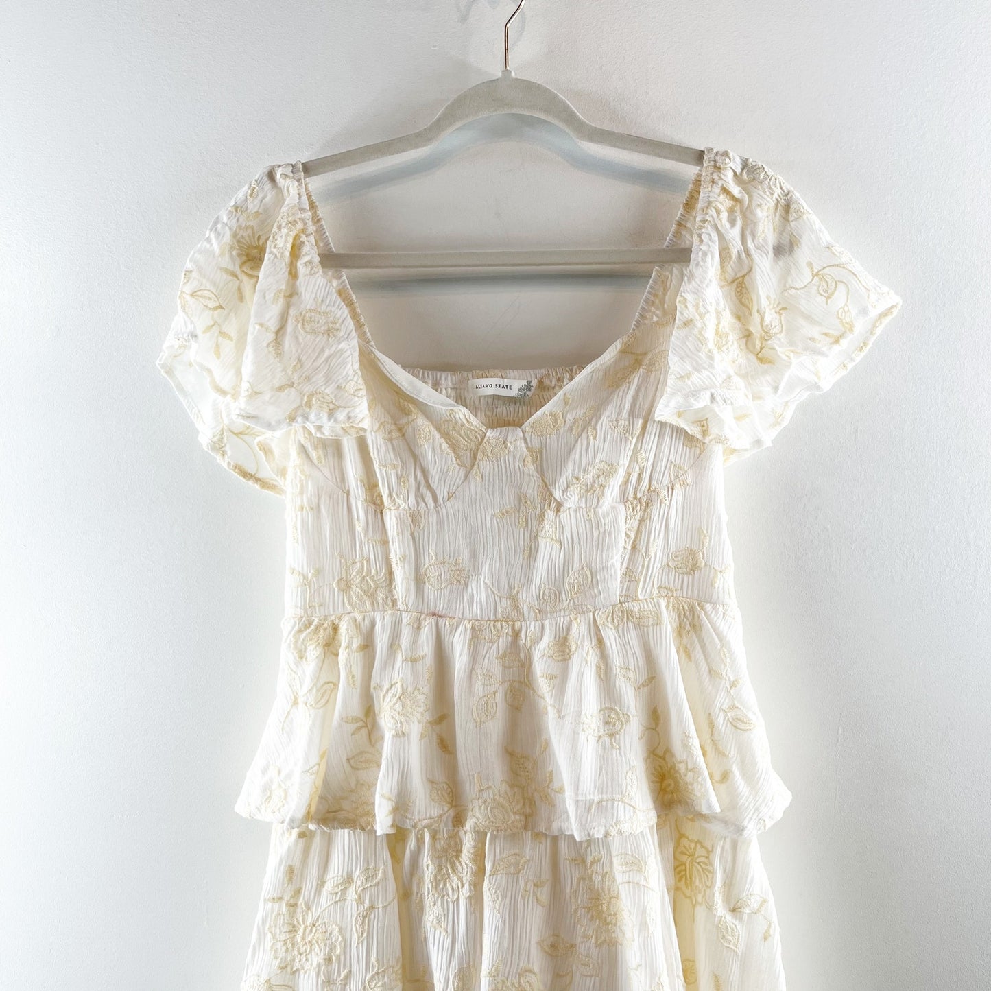 Altar'd State Roxanne Layered Tiered Ruffle Maxi Dress Ivory Yellow Medium