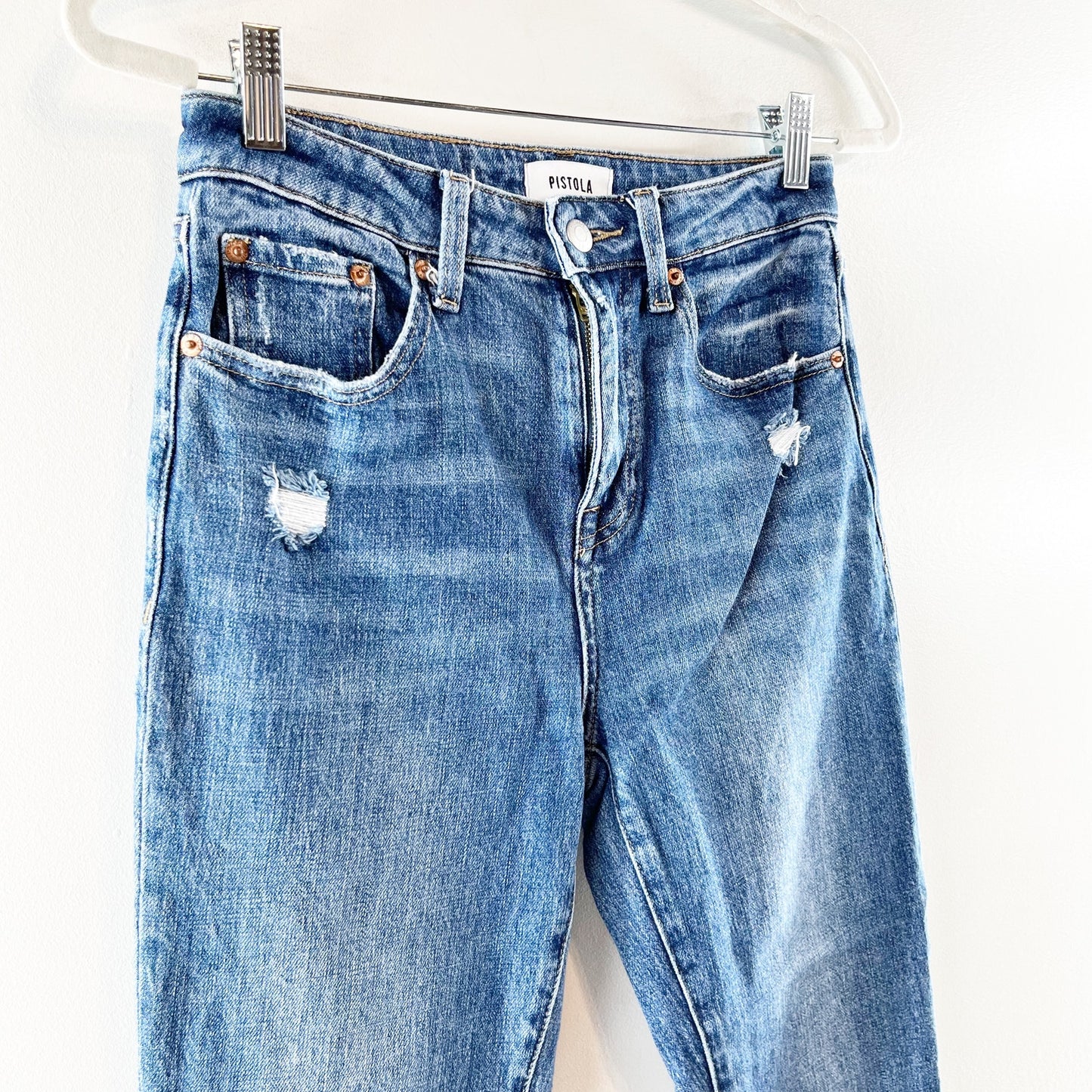 Pistola Lennon High-Waisted Distressed Denim Cropped Bootcut Jean Leyton Wash 25