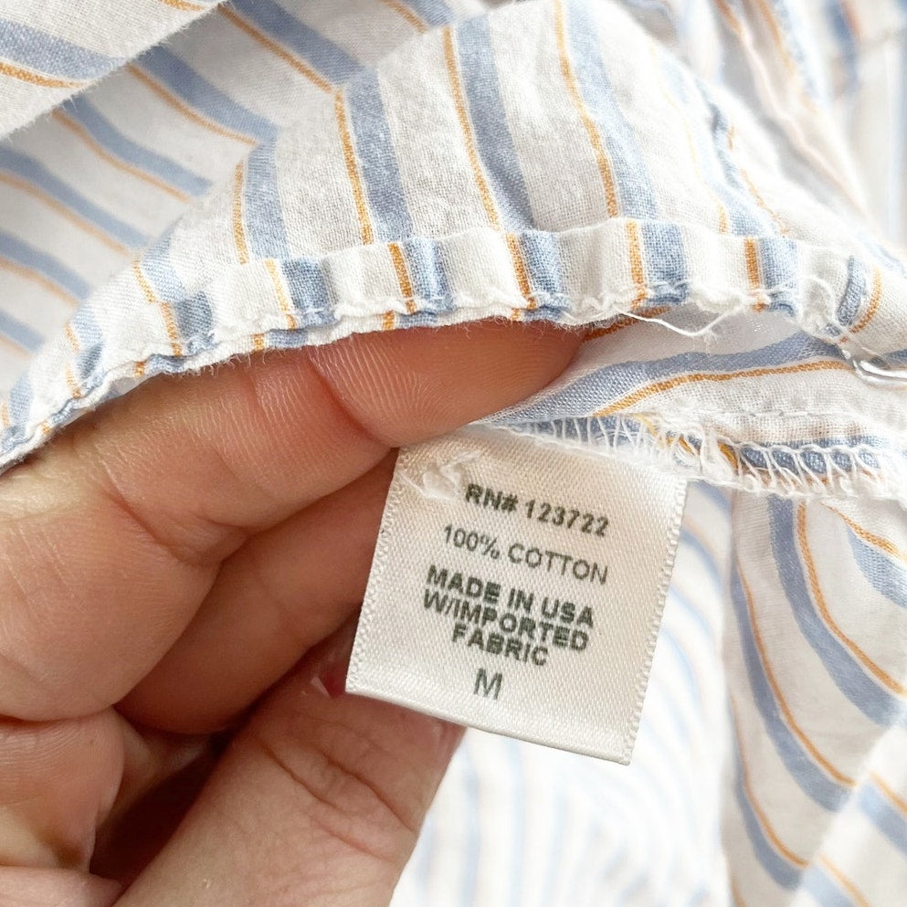 Xirena Long Sleeve Striped Button Down Cotton Shirt White Blue Medium