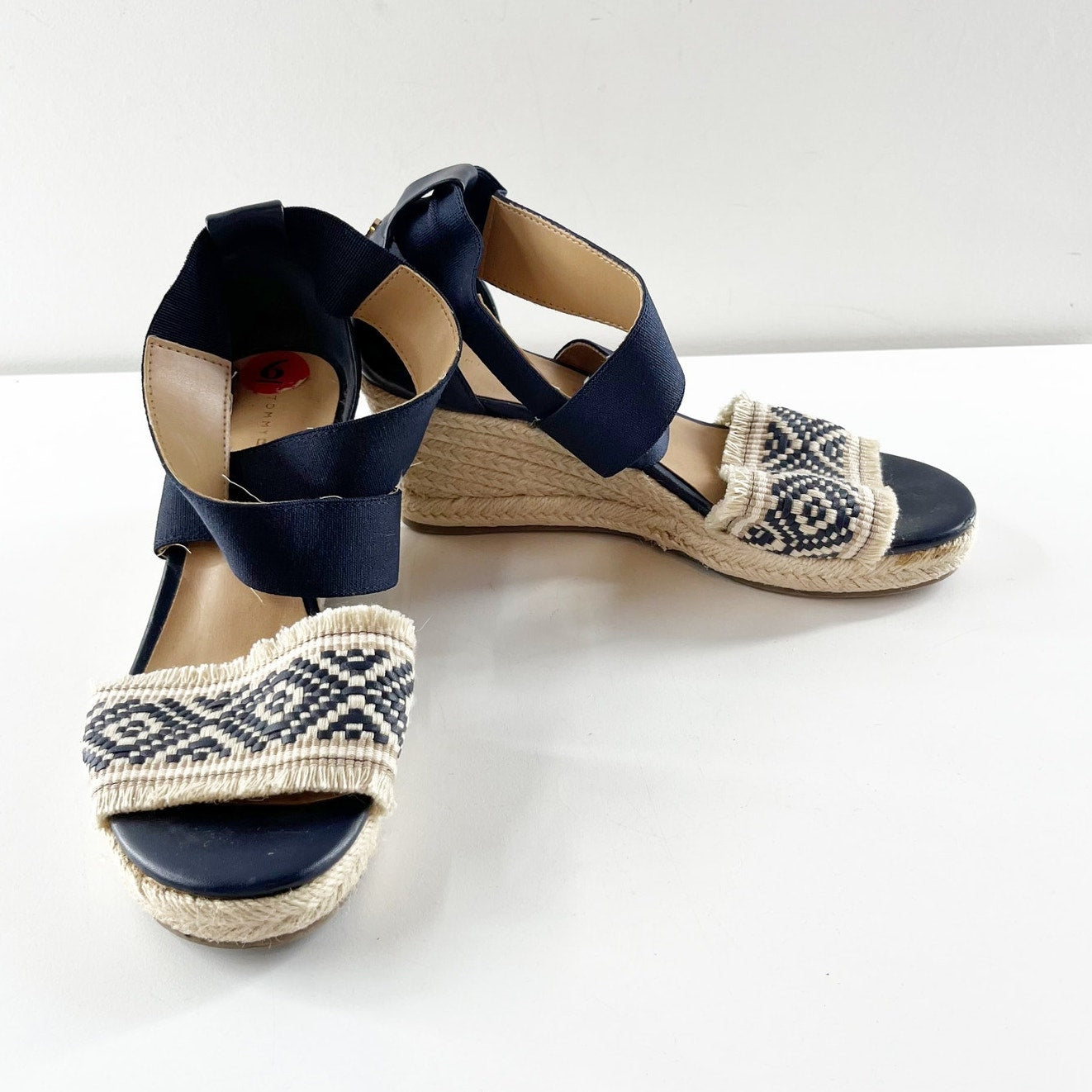 Tommy Hilfiger Yemina Ankle Strap Espadrille Wedge Sandals Navy Blue 6