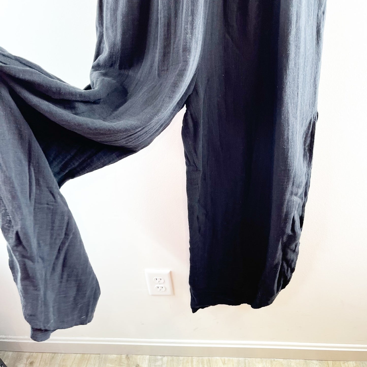 Elan Santorini Strapless Smocked Wide Leg Slit Jumpsuit Black Small